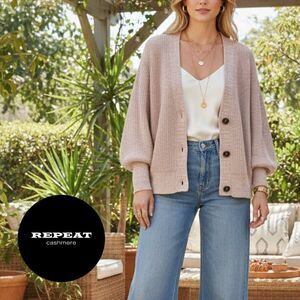 Repeat Cotton  Heathered Pink Silk Blend Cardigan